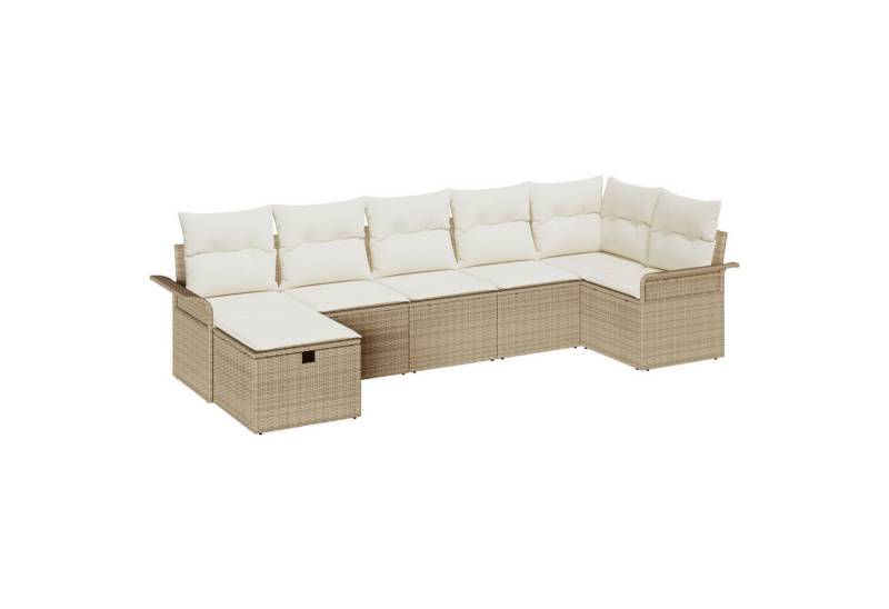 vidaXL Loungesofa 7-teiliges Garten-Sofa-Set mit Kissen in Beige aus Poly Rattan, 7 Teile von vidaXL