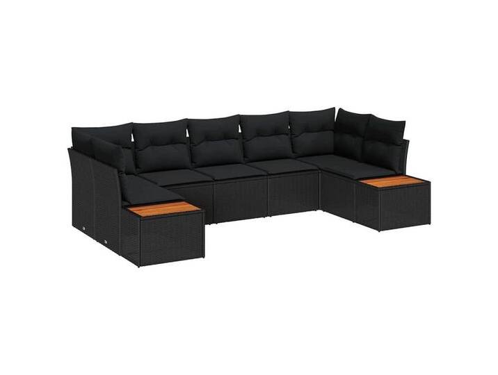 vidaXL Gartenlounge-Set Garten-Sofa-Set mit Kissen 7 pcs Schwarz Poly Rattan, (7-tlg), schwarz, Schwarz von vidaXL