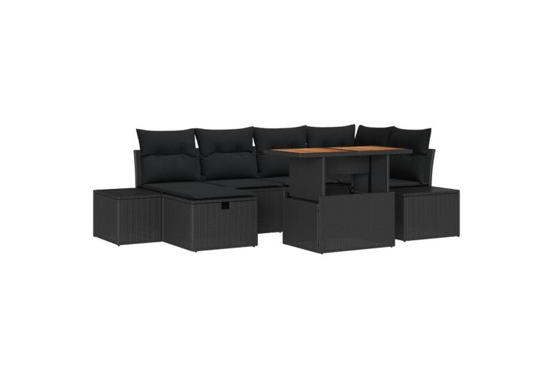 vidaXL Loungesofa 7-tlg. Garten-Sofagarnitur mit Kissen Schwarz Poly Rattan, 7 Teile von vidaXL