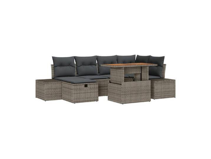 vidaXL Loungesofa 7-tlg. Garten-Essgruppe mit Kissen Grau Poly Rattan, 7 Teile, grau von vidaXL