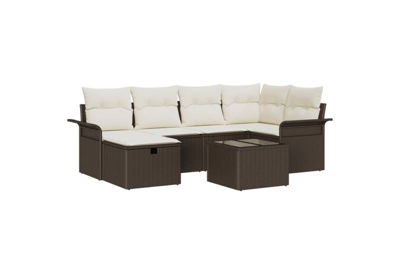 vidaXL Loungesofa 7-tlg. Garten Sofa Set mit Kissen Braun Poly Rattan, 5 Teile von vidaXL