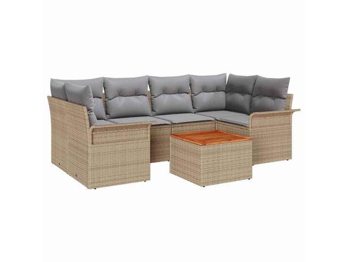 vidaXL Gartenlounge-Set Garten-Sofa-Set 7 pcs Beige Poly Rattan, (7-tlg), beige grau, Beige und Grau von vidaXL