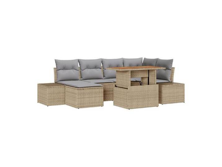 vidaXL Loungesofa 7-tlg. Garten-Sofagarnitur mit Kissen Beige Poly Rattan, 7 Teile, beige vidaXL Loungesofa 7-tlg. Garten-Sofagarnitur mit Kissen Beige Poly Rattan, 7 Teile, beige von vidaXL