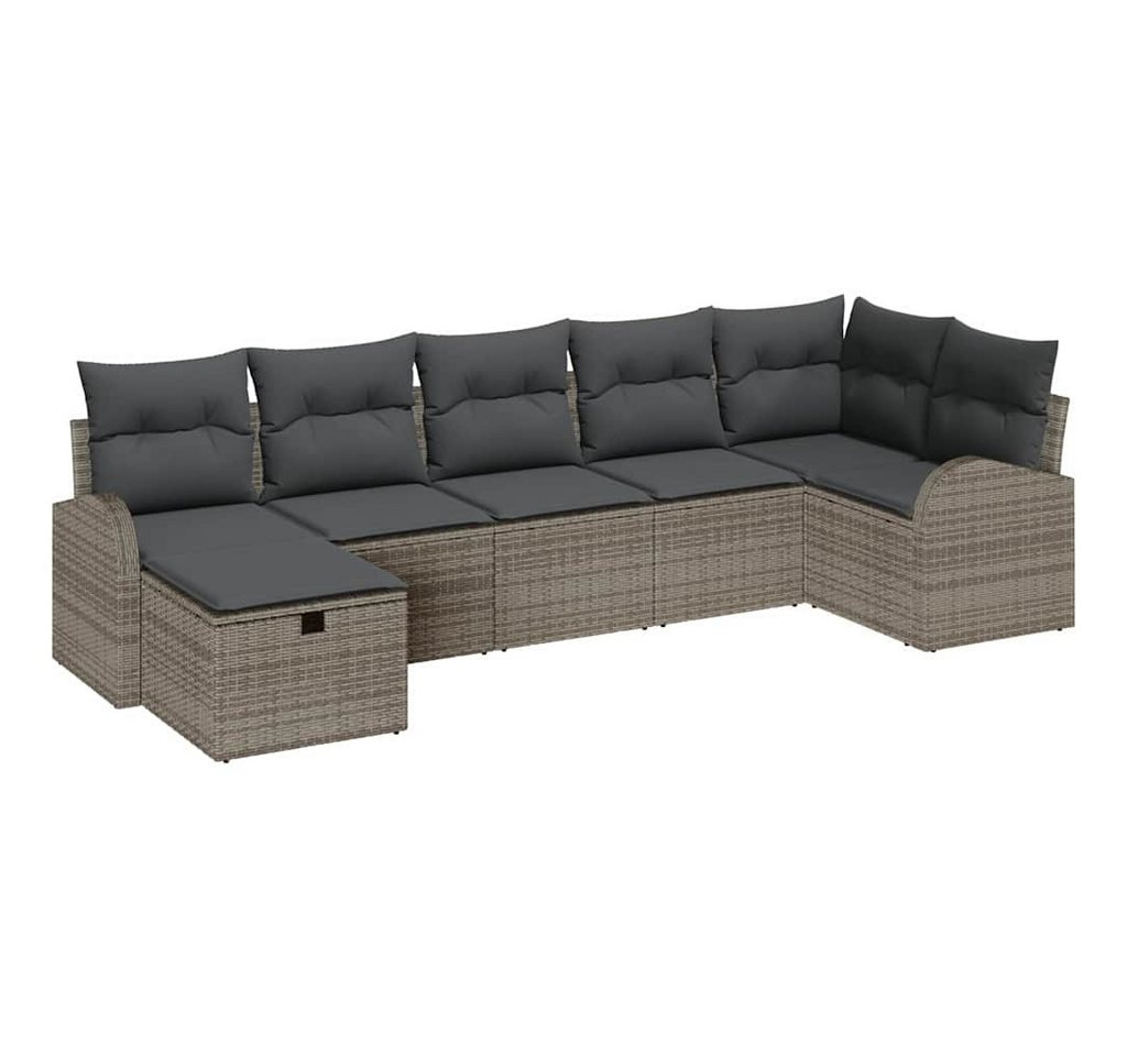vidaXL Loungesofa 7-tlg. Garten-Sofagarnitur mit Kissen Grau Poly Rattan, 7 Teile von vidaXL