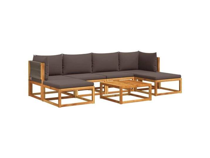 vidaXL Loungesofa 7-tlg. Gartensofa-Set mit Kissen Holz & Seil, 1 Teile, grau, 2x Eckteil + 2x Mittelteil + 2x Fußstütze + Tisch, Grau von vidaXL
