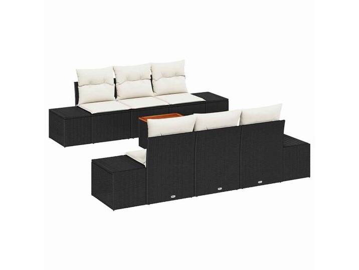 vidaXL Gartenlounge-Set Garten-Sofa-Set mit Kissen 7 pcs Schwarz Poly Rattan, (7-tlg), schwarz, Schwarz und Creme von vidaXL