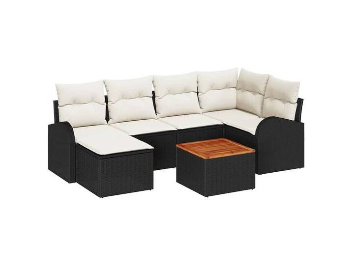 vidaXL Gartenlounge-Set Garten-Sofa-Set 7 pcs Schwarz Poly Rattan, (7-tlg), schwarz, Schwarz und Creme von vidaXL