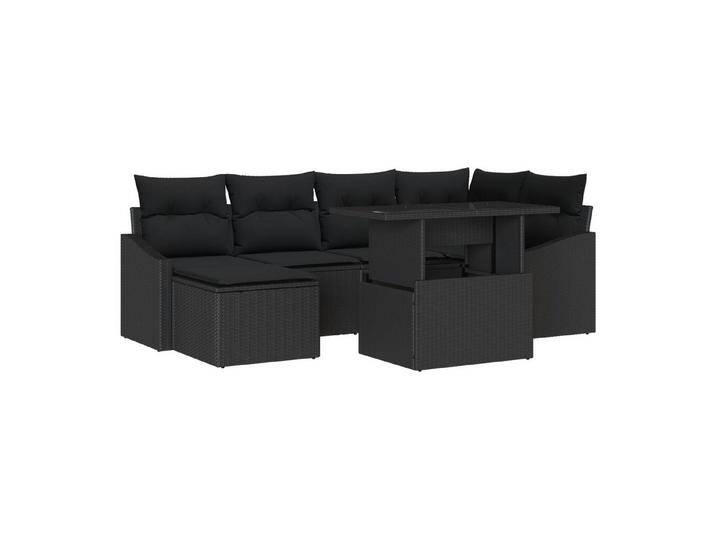 vidaXL Loungesofa 7-tlg. Garten-Sofagarnitur mit Kissen Schwarz Poly Rattan, 7 Teile, schwarz von vidaXL