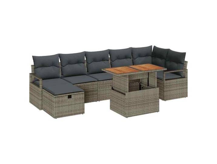 vidaXL Gartenlounge-Set Garten-Sofa-Set 8 pcs Grau Poly-Rattan, (8-tlg), grau, Grau/ Dunkelgrau von vidaXL