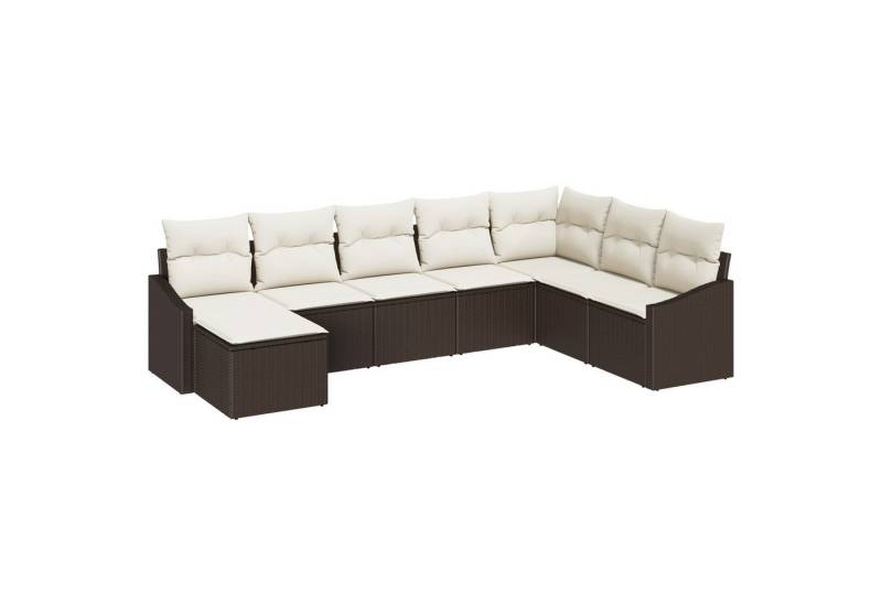 vidaXL Loungesofa 8-tlg. Garten-Essgruppe mit Kissen Braun Poly Rattan, 8 Teile von vidaXL