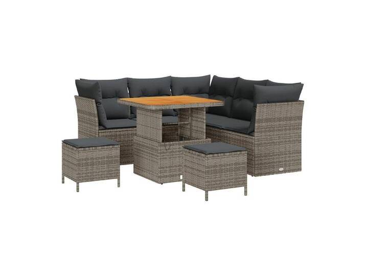 vidaXL Loungesofa 8-teiliges Garten Sofa Set mit Kissen Grau Poly Rattan, 8 Teile, grau, Grau/ Dunkelgrau von vidaXL
