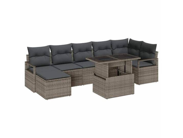 vidaXL Gartenlounge-Set Garten-Sofa-Set mit Speicher 8 pcs Grau Poly Rattan, (8-tlg), grau, Grau von vidaXL