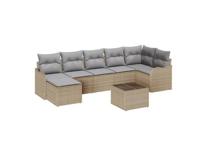 vidaXL Loungesofa 8-teiliges Garten Sofa Set mit Kissen Schwarz Poly Rattan, 5 Teile, beige grau, Beige und Grau von vidaXL