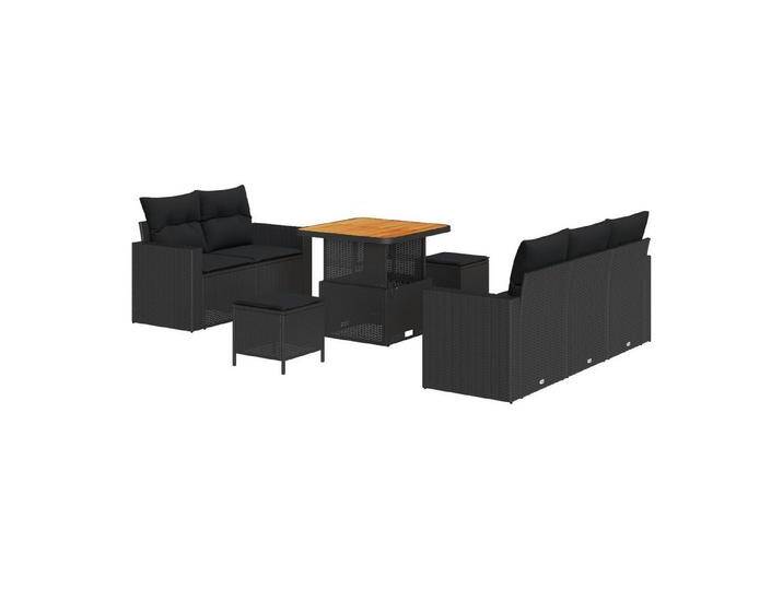 vidaXL Loungesofa 8-teiliges Garten Sofa Set mit Kissen Schwarz Poly Rattan, 8 Teile, schwarz, Schwarz/ Schwarz von vidaXL