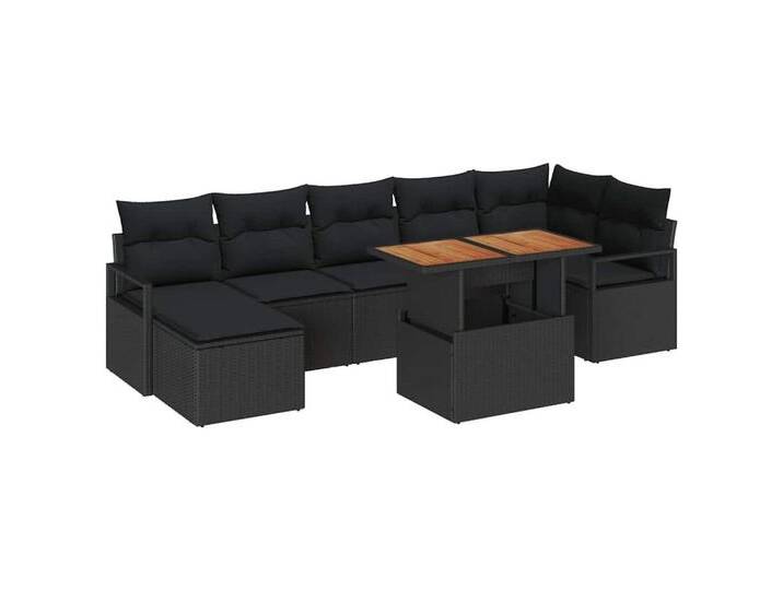 vidaXL Loungesofa Garten Essgruppe mit Kissen 8 pcs Schwarz und Braun, 8 Teile, schwarz, Schwarz von vidaXL