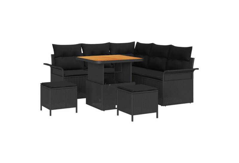vidaXL Loungesofa 8-teiliges Garten Sofa Set mit Kissen Schwarz Poly Rattan, 8 Teile von vidaXL