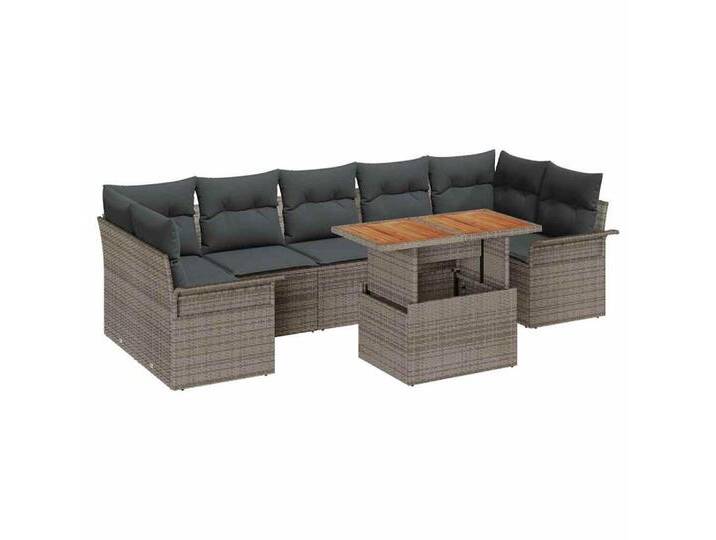 vidaXL Gartenlounge-Set Garten-Sofa-Set mit Speicher 8 pcs Grau Poly Rattan, (8-tlg), grau, Grau von vidaXL