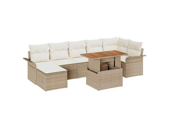 vidaXL Gartenlounge-Set Garten-Sofa-Set mit Speicher 8 pcs Beige Poly Rattan, (8-tlg), beige, Beige und Weiß von vidaXL