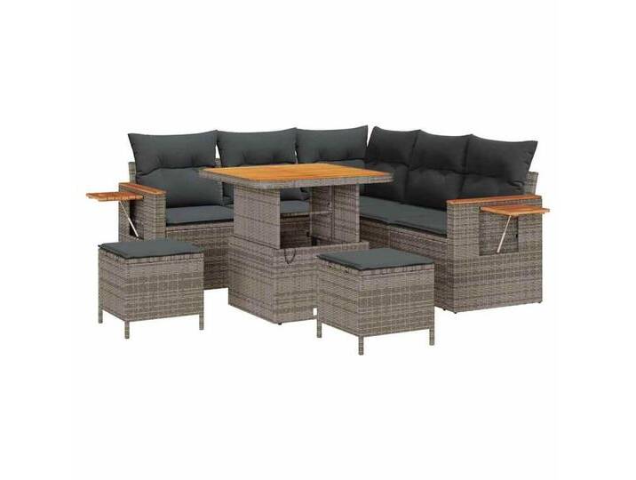 vidaXL Loungesofa Garten-Sofa-Set mit Kissen Manuell 8 pcs Grau 80 x 80 x 71 cm, 8 Teile, grau, Grau/ 80 cm Tischlänge von vidaXL