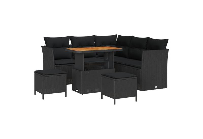 vidaXL Loungesofa 8-teiliges Garten Sofaset mit Kissen Schwarz Poly Rattan, 8 Teile von vidaXL