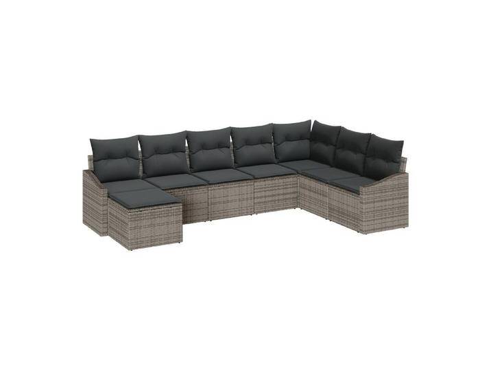 vidaXL Loungesofa 8-tlg. Garten-Essgruppe mit Kissen Grau Poly Rattan, 8 Teile, grau von vidaXL