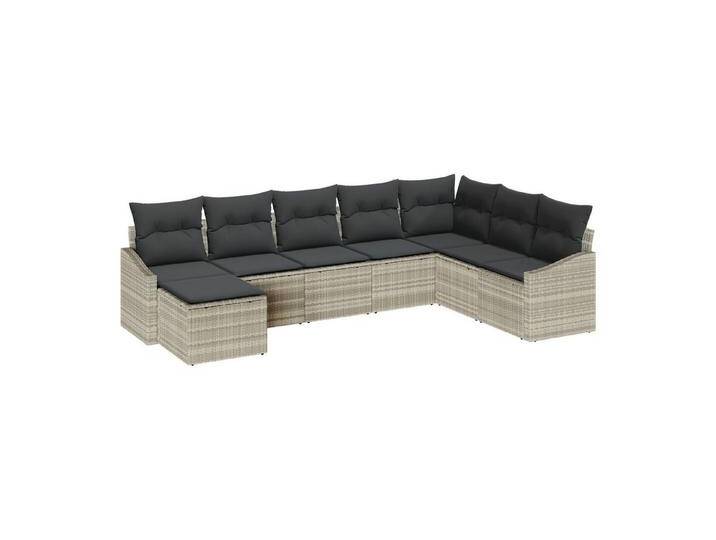 vidaXL Loungesofa 8-tlg. Garten-Essgruppe mit Kissen Hellgrau Poly Rattan, 8 Teile, grau von vidaXL