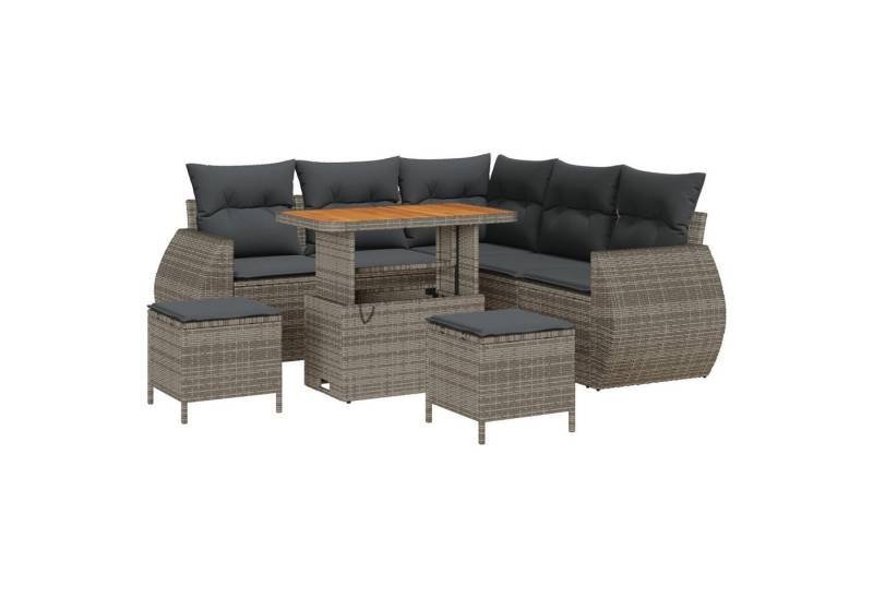 vidaXL Loungesofa 8-tlg. Garten-Sofagarnitur mit Kissen Grau Poly Rattan, 8 Teile von vidaXL