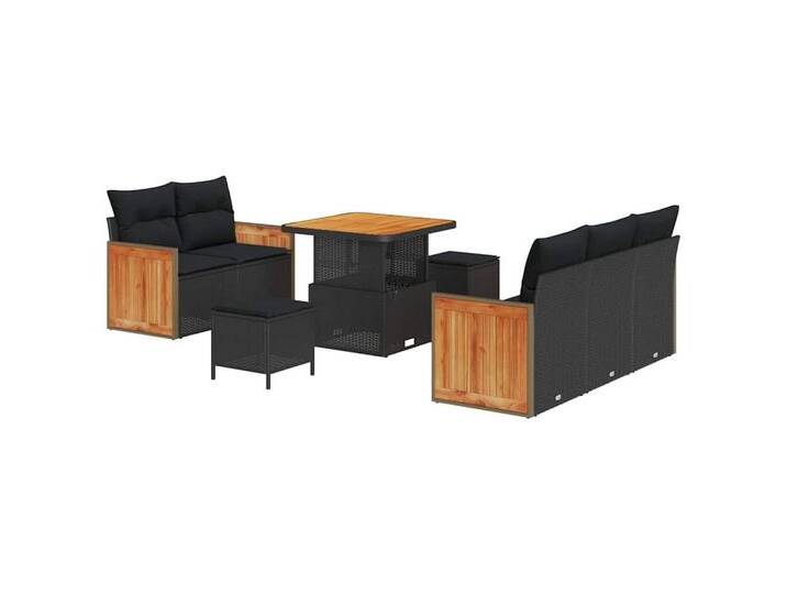 vidaXL Loungesofa Garten-Sofa-Set mit Kissen 8 pcs Schwarz 80 x 80 x 71 cm, 8 Teile, schwarz, Schwarz von vidaXL