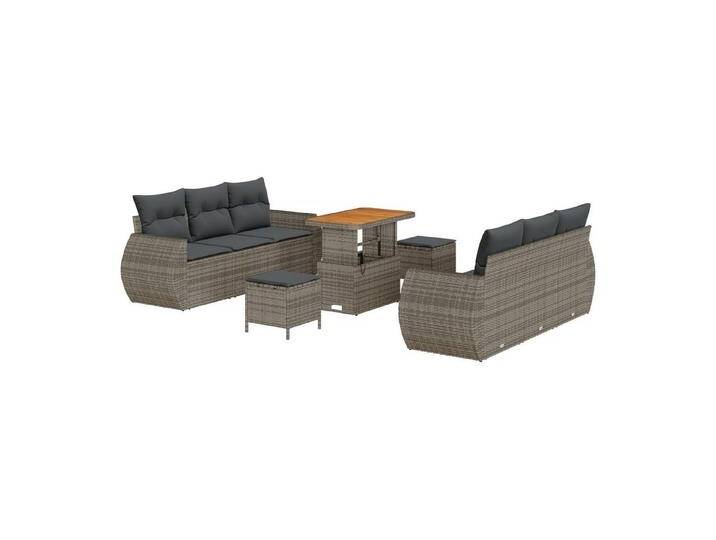 vidaXL Loungesofa 9-teilige Garten Sofa Set mit Kissen Grau Poly Rattan, 9 Teile, grau, Grau/ Dunkelgrau von vidaXL