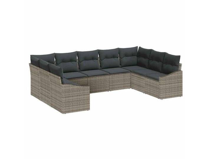 vidaXL Loungesofa Garten Essgruppe mit Kissen mit Speicher 9 pcs Grau, 9 Teile, grau, Grau von vidaXL