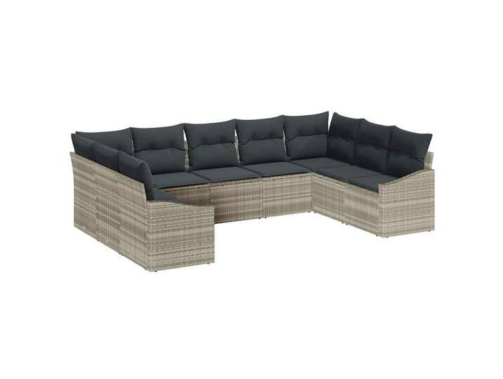 vidaXL Loungesofa Garten Essgruppe mit Kissen mit Speicher 9 pcs Hellgrau, 9 Teile, grau, Hellgrau von vidaXL