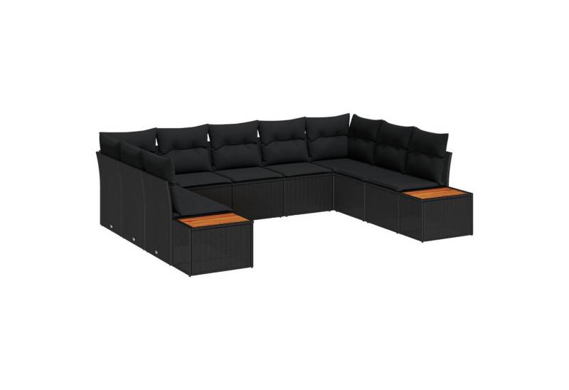vidaXL Loungesofa 9-teiliges Garten-Sofa-Set mit Kissen, schwarzes Poly-Rattan &, 5 Teile von vidaXL
