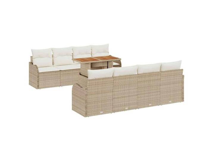 vidaXL Gartenlounge-Set Garten-Sofa-Set mit Speicher 9 pcs Beige Poly Rattan, (9-tlg), beige, Beige und Weiß von vidaXL