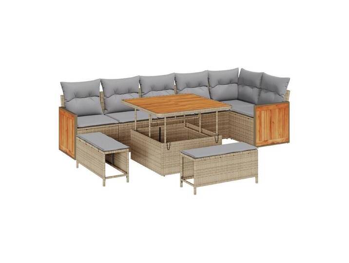 vidaXL Loungesofa 9-teiliges Garten-Sofa-Set mit Kissen Beige Poly-Rattan, 9 Teile, beige grau, Beige und Hellgrau/ 100 cm Tischlänge vidaXL Loungesofa 9-teiliges Garten-Sofa-Set mit Kissen Beige Poly-Rattan, 9 Teile, beige grau, Beige und Hellgrau/ 100 cm Tischlänge von vidaXL