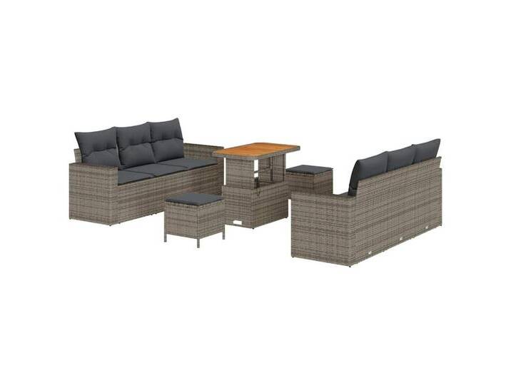 vidaXL Gartenlounge-Set Garten-Sofa-Set 9 pcs Grau Poly-Rattan, (9-tlg), grau, Grau/ Dunkelgrau von vidaXL