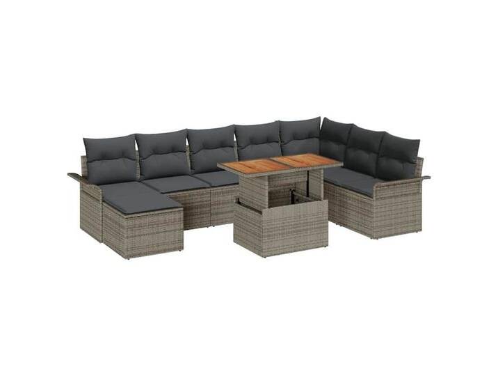 vidaXL Gartenlounge-Set Garten-Sofa-Set mit Speicher 9 pcs Grau Poly Rattan, (9-tlg), grau, Grau von vidaXL