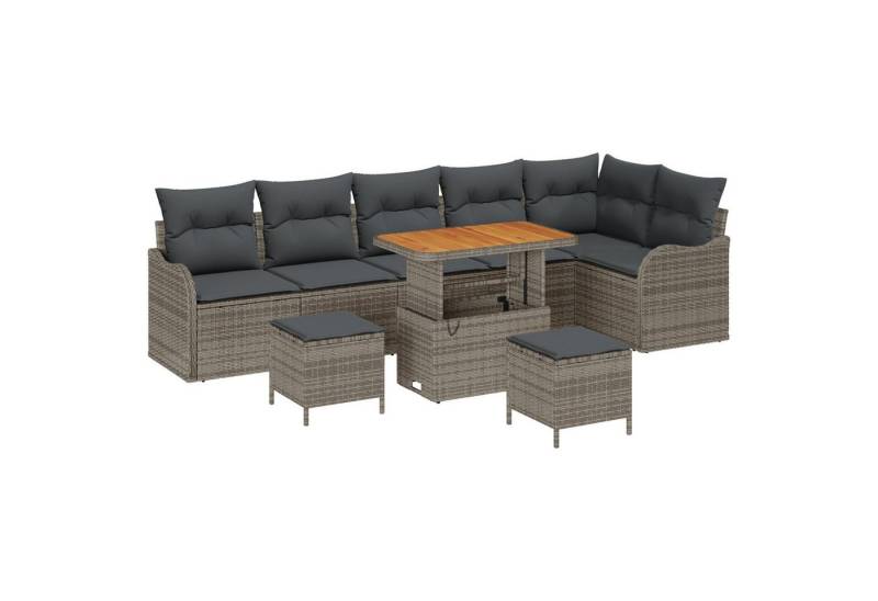 vidaXL Loungesofa 9-teiliges Garten Sofa Set mit Kissen Grau Poly Rattan, 9 Teile von vidaXL