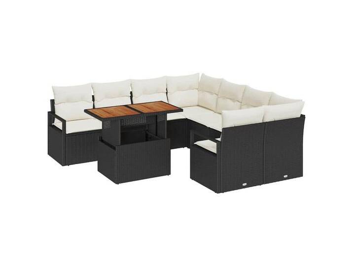 vidaXL Loungesofa Garten Essgruppe 9 pcs Schwarz und Creme 100 x 55 x 73 cm, 9 Teile, schwarz, Schwarz und Creme von vidaXL