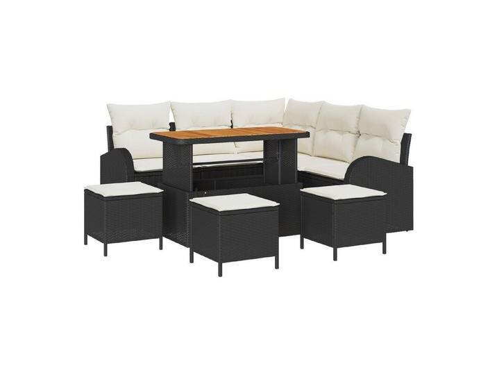 vidaXL Loungesofa 9-teiliges Garten-Sofa-Set mit Kissen Schwarz Poly-Rattan, 9 Teile, schwarz, Schwarz von vidaXL
