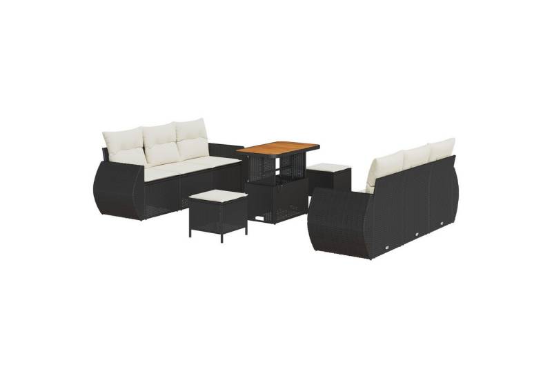 vidaXL Loungesofa 9-teiliges Garten-Sofa-Set mit Kissen Schwarz Poly Rattan, 9 Teile von vidaXL