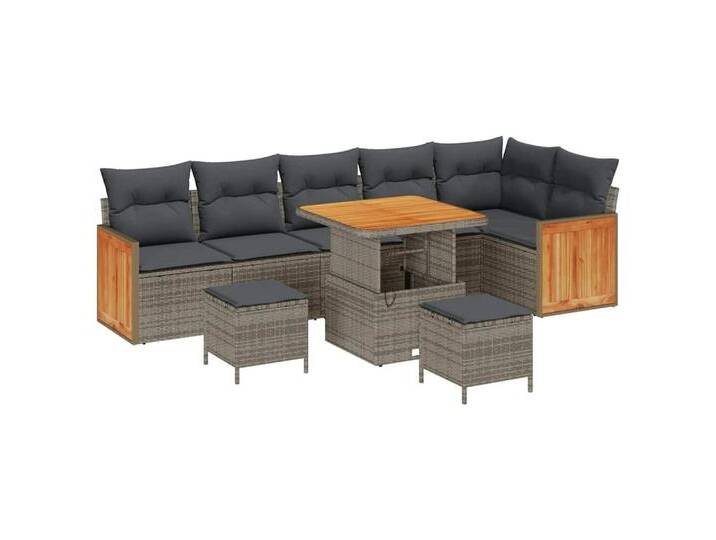 vidaXL Loungesofa Garten-Sofa-Set mit Kissen 9 pcs Grau 80 x 80 x 71 cm, 9 Teile, grau, Grau/ 80 cm Tischlänge von vidaXL