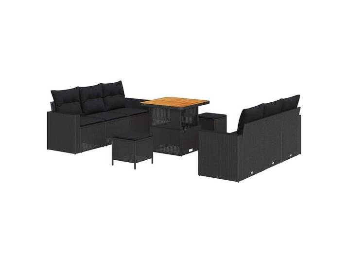 vidaXL Loungesofa Garten-Sofa-Set mit Kissen 9 pcs Schwarz 80 x 80 x 71 cm, 9 Teile, schwarz, Schwarz/ 80 cm Tischlänge von vidaXL