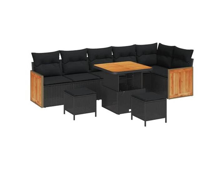 vidaXL Loungesofa Garten-Sofa-Set mit Kissen 9 pcs Schwarz 80 x 80 x 71 cm, 9 Teile, schwarz, Schwarz/ 80 cm Tischlänge von vidaXL