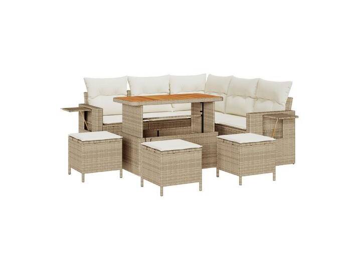 vidaXL Loungesofa 9-teiliges Garten Sofaset mit Kissen Beige Poly Rattan, 9 Teile, beige, Beige von vidaXL