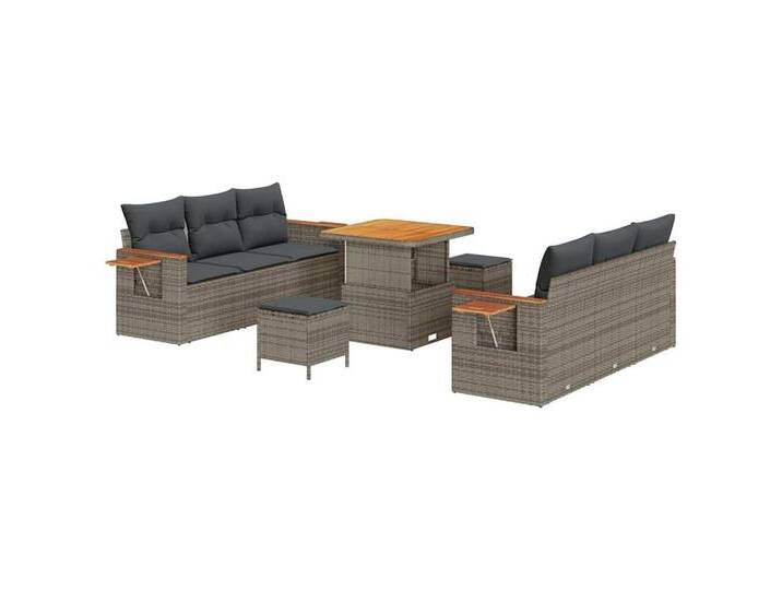 vidaXL Loungesofa Garten-Sofa-Set mit Kissen 9 pcs Grau 80 x 80 x 71 cm, 9 Teile, grau, Grau/ 80 cm Tischlänge von vidaXL