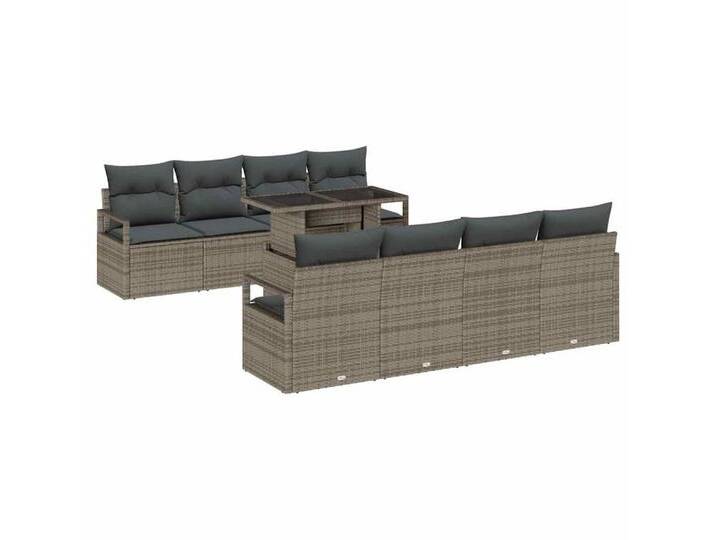 vidaXL Gartenlounge-Set Garten-Sofa-Set mit Speicher 9 pcs Grau Poly Rattan, (9-tlg), grau, Grau von vidaXL