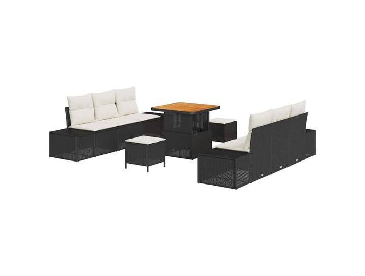 vidaXL Loungesofa Garten-Sofa-Set mit Kissen 9 pcs Schwarz, Creme 80 x 80 x 71 cm, 9 Teile, schwarz, Schwarz und Creme/ 80 cm Tischlänge von vidaXL