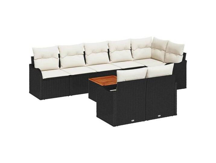 vidaXL Gartenlounge-Set Garten-Sofa-Set 9 pcs Schwarz Poly Rattan, (9-tlg), schwarz, Schwarz und Creme von vidaXL