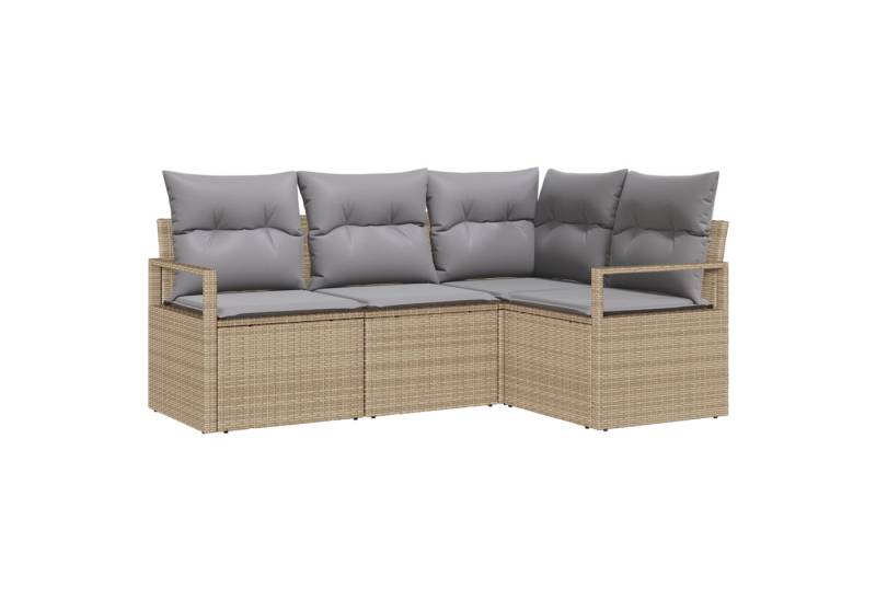 vidaXL Loungesofa Garten Ecksofa 3-teilig Beige und Grau Rattan, Polyester Groß, 5 Teile von vidaXL