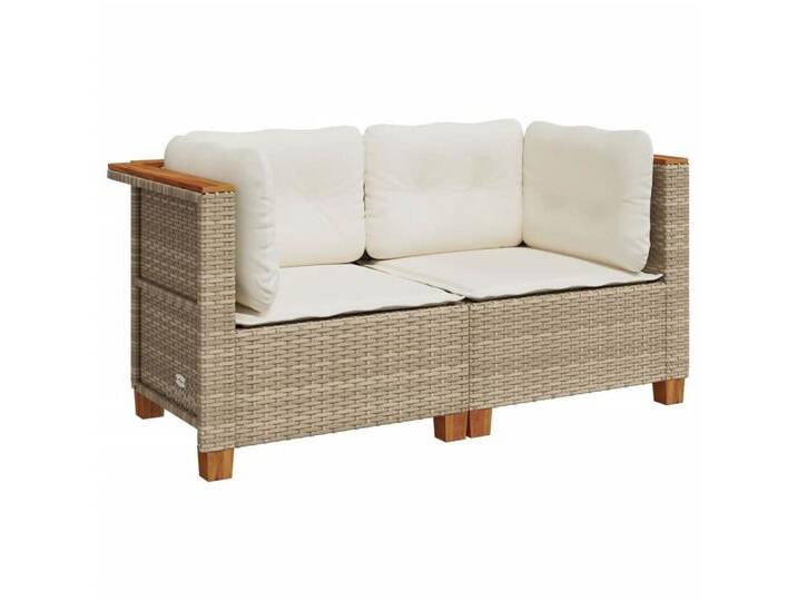 vidaXL Loungesofa Garten-Ecksofas mit Kissen 2 Stk. Beige Poly Rattan, 2 Teile, beige, Beige von vidaXL